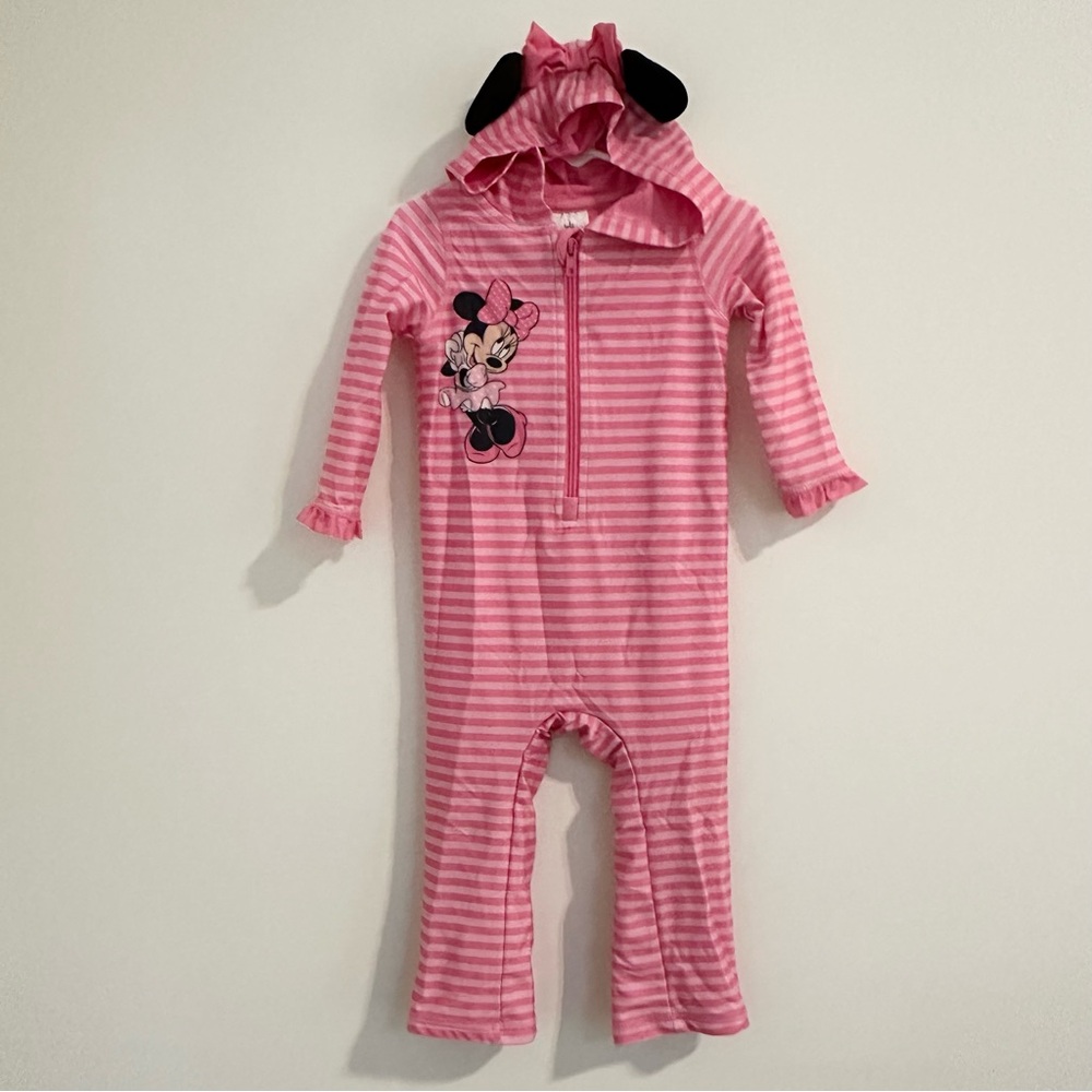 Minnie Mouse Swim Sunsuit Toddler Disney Store 50+ UPF Full body Suit w/ Hood